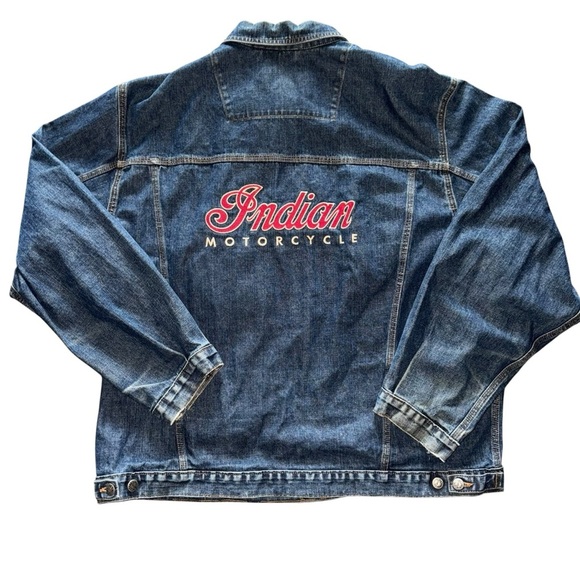 Indian Motorcycle Men’s XXL Denim Jean Jacket Blue Logo Patch 100% Cotton Canada - Picture 2 of 6